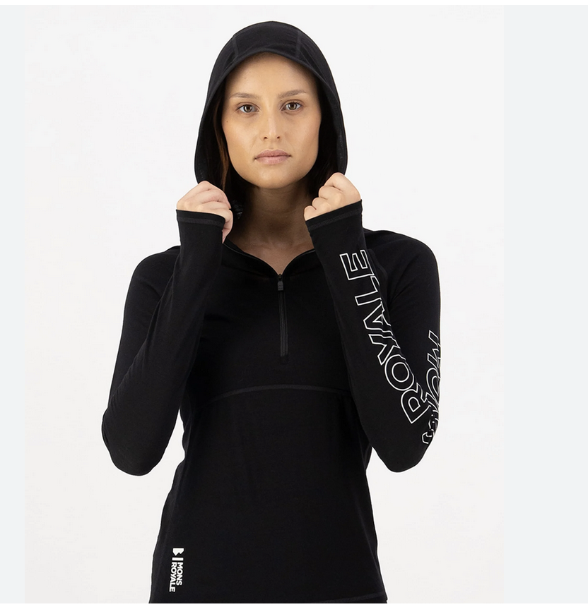 mons royale womens bella  tech hood black x small
