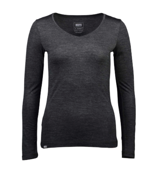 mons royale womens no ordinary v-neck LS smoke - XS