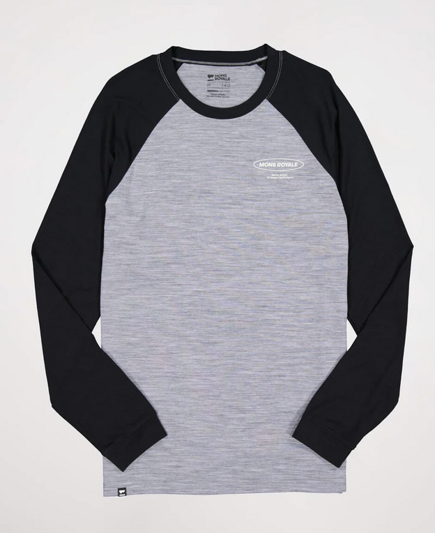Mons Royale Boys Raglan Ls Balck/Grey Marl 146-156cm